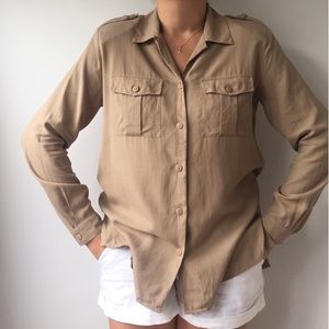 VTG Tan Silk Safari Button Down 90s Vintage